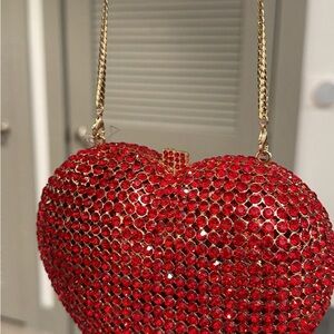 Red Heart-Shaped Crystal Clutch